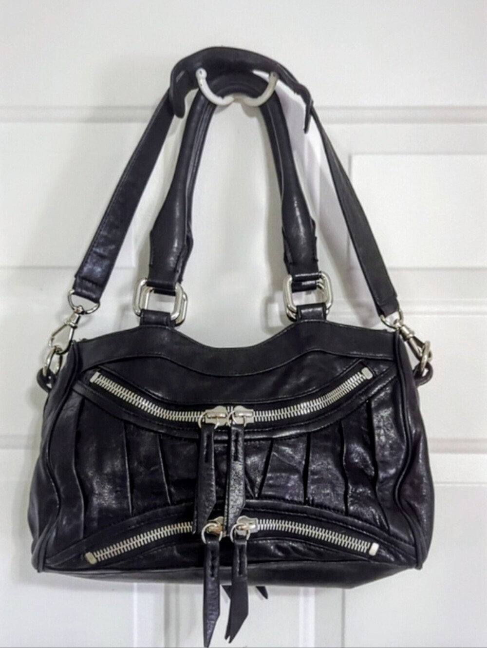 True Vintage Y2K Treesje Asher Black Leather Moto Satchel Shoulder Bag